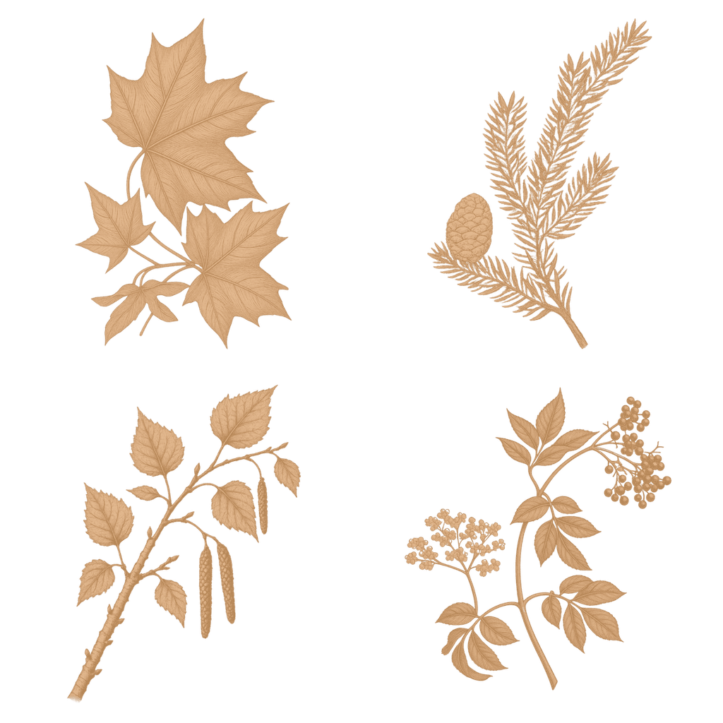 Illustrations d'arbres de la forêt boréale